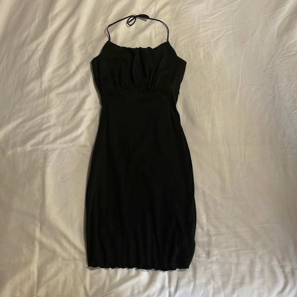 Minimalist Black Halter Mini Dress